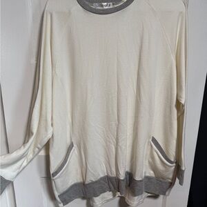 Cream and Gray Women's Crew Neck Sweater